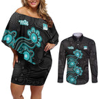 Personalised Brisbane Heat NAIDOC Week 2026 Couples Matching Off Shoulder Short Dress and Long Sleeve Button Shirt Sea Turtles Aboriginal Art