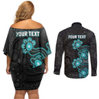Personalised Brisbane Heat NAIDOC Week 2026 Couples Matching Off Shoulder Short Dress and Long Sleeve Button Shirt Sea Turtles Aboriginal Art