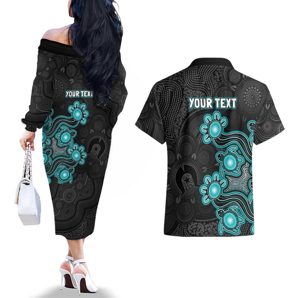 Personalised Brisbane Heat NAIDOC Week 2026 Couples Matching Off The Shoulder Long Sleeve Dress and Hawaiian Shirt Sea Turtles Aboriginal Art