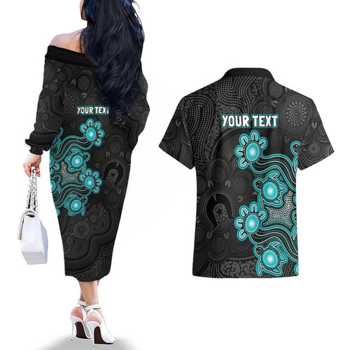 Personalised Brisbane Heat NAIDOC Week 2026 Couples Matching Off The Shoulder Long Sleeve Dress and Hawaiian Shirt Sea Turtles Aboriginal Art