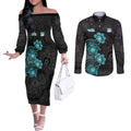 Personalised Brisbane Heat NAIDOC Week 2026 Couples Matching Off The Shoulder Long Sleeve Dress and Long Sleeve Button Shirt Sea Turtles Aboriginal Art