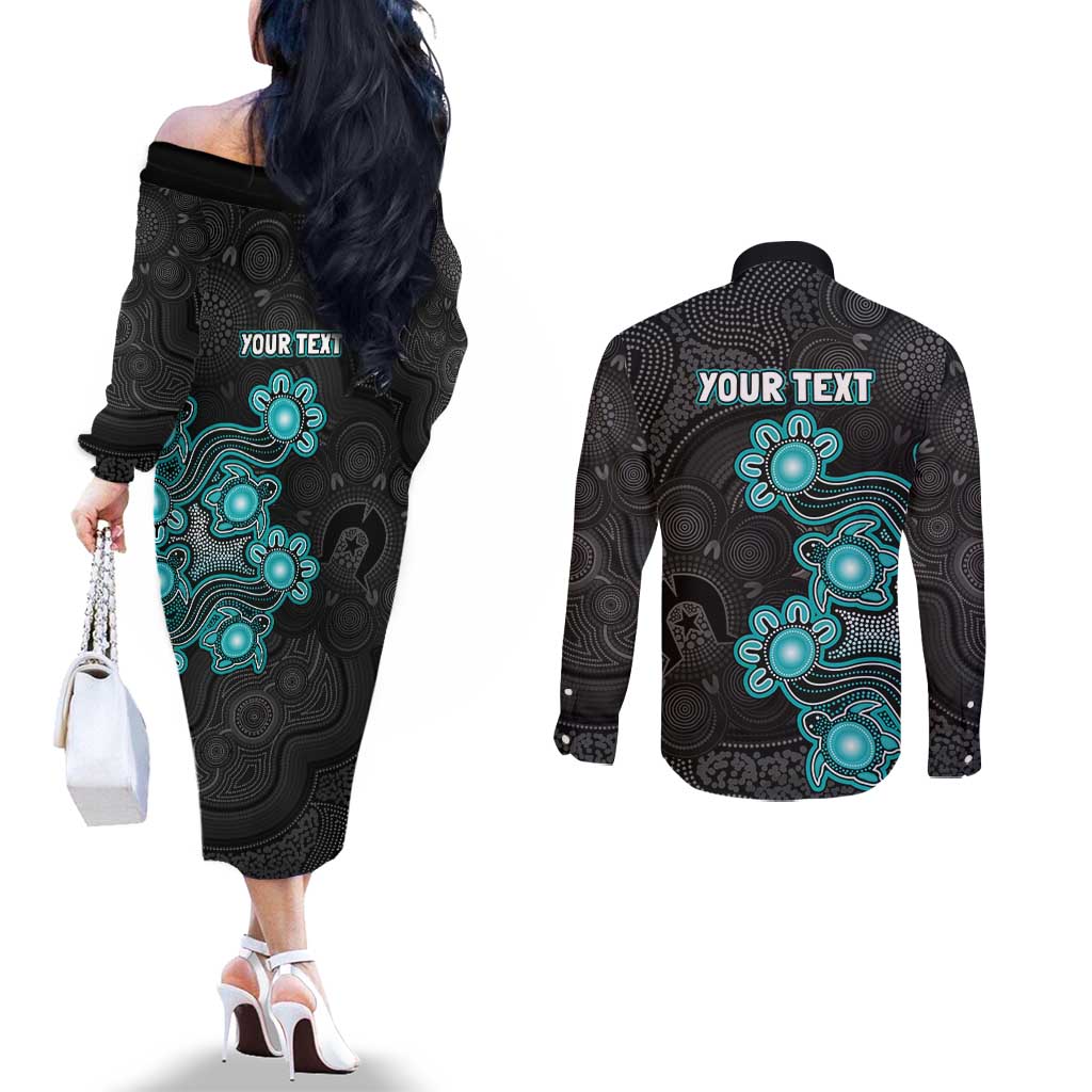 Personalised Brisbane Heat NAIDOC Week 2026 Couples Matching Off The Shoulder Long Sleeve Dress and Long Sleeve Button Shirt Sea Turtles Aboriginal Art