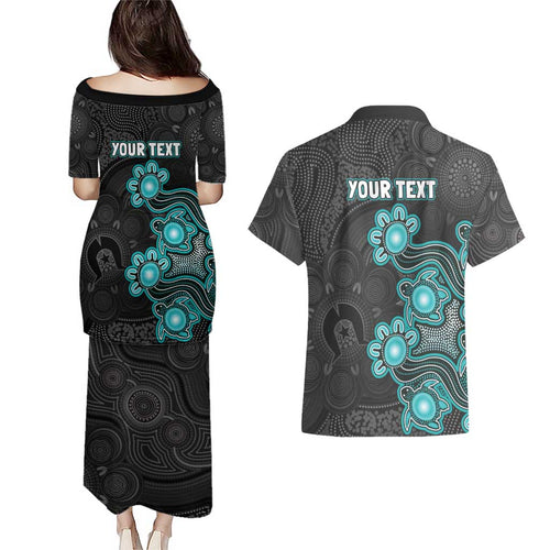 Personalised Brisbane Heat NAIDOC Week 2026 Couples Matching Puletasi and Hawaiian Shirt Sea Turtles Aboriginal Art