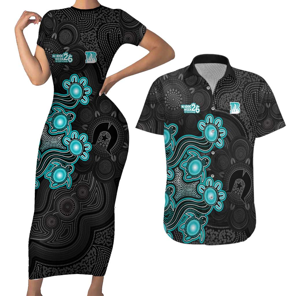Personalised Brisbane Heat NAIDOC Week 2026 Couples Matching Short Sleeve Bodycon Dress and Hawaiian Shirt Sea Turtles Aboriginal Art