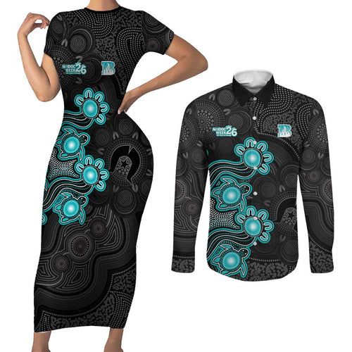 Personalised Brisbane Heat NAIDOC Week 2026 Couples Matching Short Sleeve Bodycon Dress and Long Sleeve Button Shirt Sea Turtles Aboriginal Art