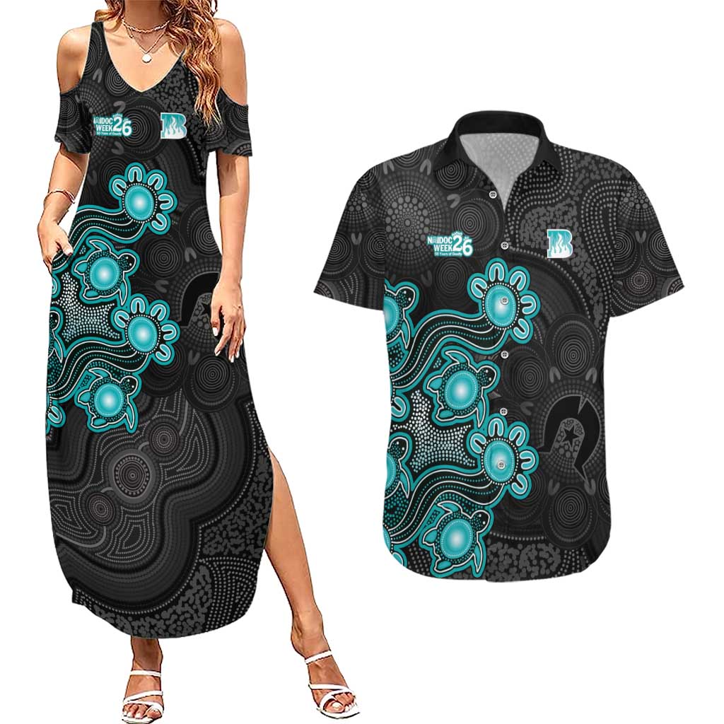 Personalised Brisbane Heat NAIDOC Week 2026 Couples Matching Summer Maxi Dress and Hawaiian Shirt Sea Turtles Aboriginal Art