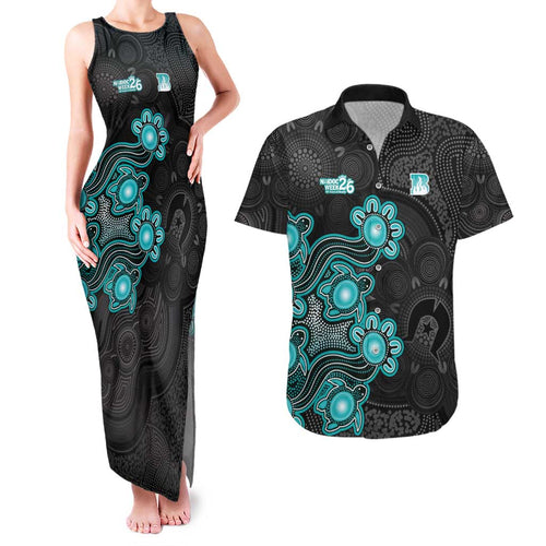 Personalised Brisbane Heat NAIDOC Week 2026 Couples Matching Tank Maxi Dress and Hawaiian Shirt Sea Turtles Aboriginal Art
