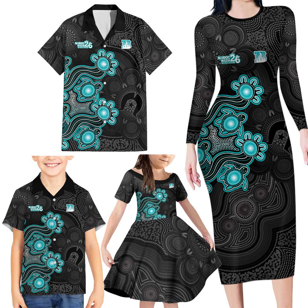 Personalised Brisbane Heat NAIDOC Week 2026 Family Matching Long Sleeve Bodycon Dress and Hawaiian Shirt Sea Turtles Aboriginal Art