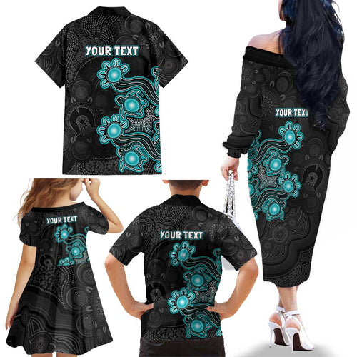 Personalised Brisbane Heat NAIDOC Week 2026 Family Matching Off The Shoulder Long Sleeve Dress and Hawaiian Shirt Sea Turtles Aboriginal Art