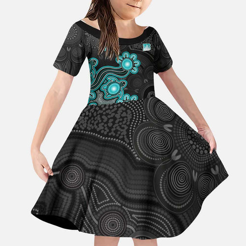Personalised Brisbane Heat NAIDOC Week 2026 Family Matching Off Shoulder Maxi Dress and Hawaiian Shirt Sea Turtles Aboriginal Art
