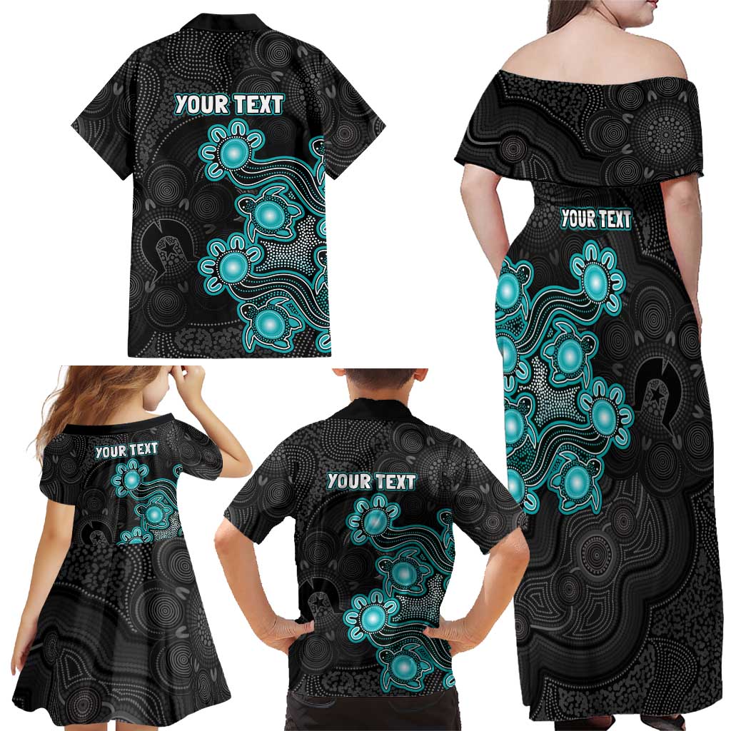 Personalised Brisbane Heat NAIDOC Week 2026 Family Matching Off Shoulder Maxi Dress and Hawaiian Shirt Sea Turtles Aboriginal Art