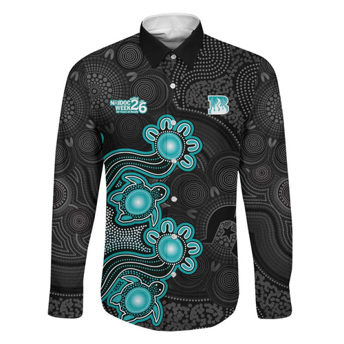 Personalised Brisbane Heat NAIDOC Week 2026 Family Matching Off Shoulder Maxi Dress and Hawaiian Shirt Sea Turtles Aboriginal Art