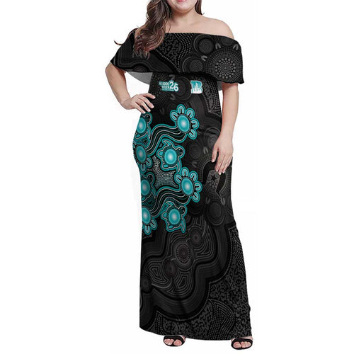 Personalised Brisbane Heat NAIDOC Week 2026 Family Matching Off Shoulder Maxi Dress and Hawaiian Shirt Sea Turtles Aboriginal Art