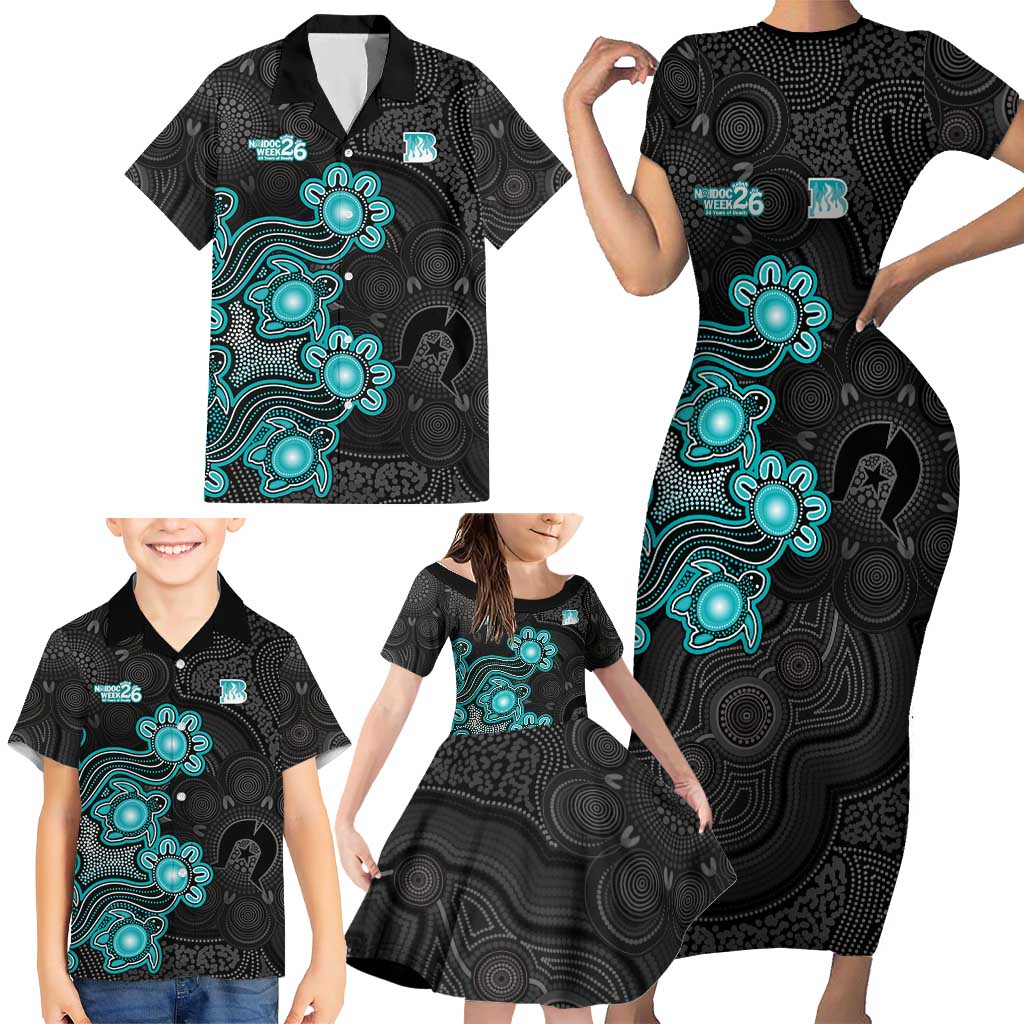Personalised Brisbane Heat NAIDOC Week 2026 Family Matching Short Sleeve Bodycon Dress and Hawaiian Shirt Sea Turtles Aboriginal Art