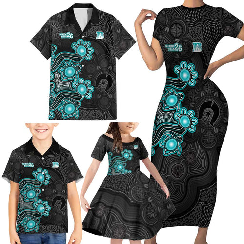 Personalised Brisbane Heat NAIDOC Week 2026 Family Matching Short Sleeve Bodycon Dress and Hawaiian Shirt Sea Turtles Aboriginal Art