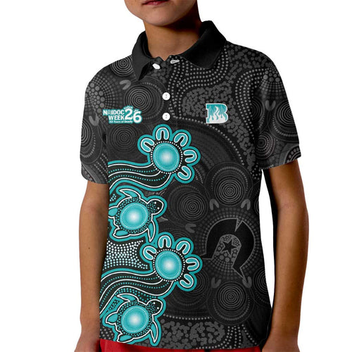 Personalised Brisbane Heat NAIDOC Week 2026 Kid Polo Shirt Sea Turtles Aboriginal Art