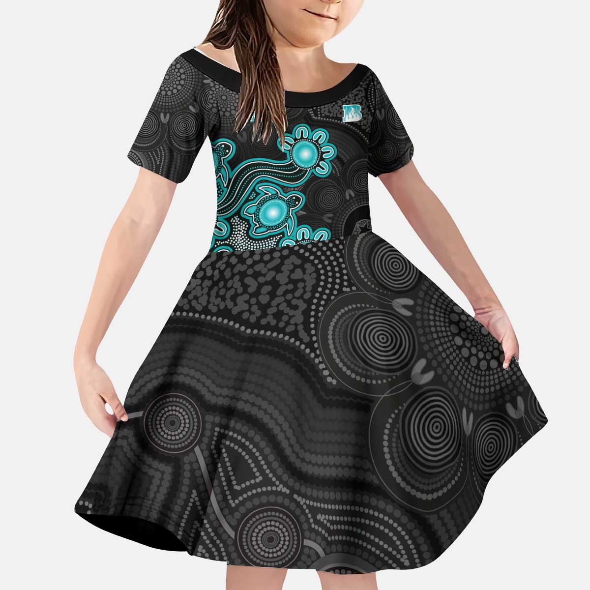 Personalised Brisbane Heat NAIDOC Week 2026 Kid Short Sleeve Dress Sea Turtles Aboriginal Art