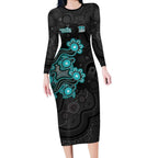 Personalised Brisbane Heat NAIDOC Week 2026 Long Sleeve Bodycon Dress Sea Turtles Aboriginal Art
