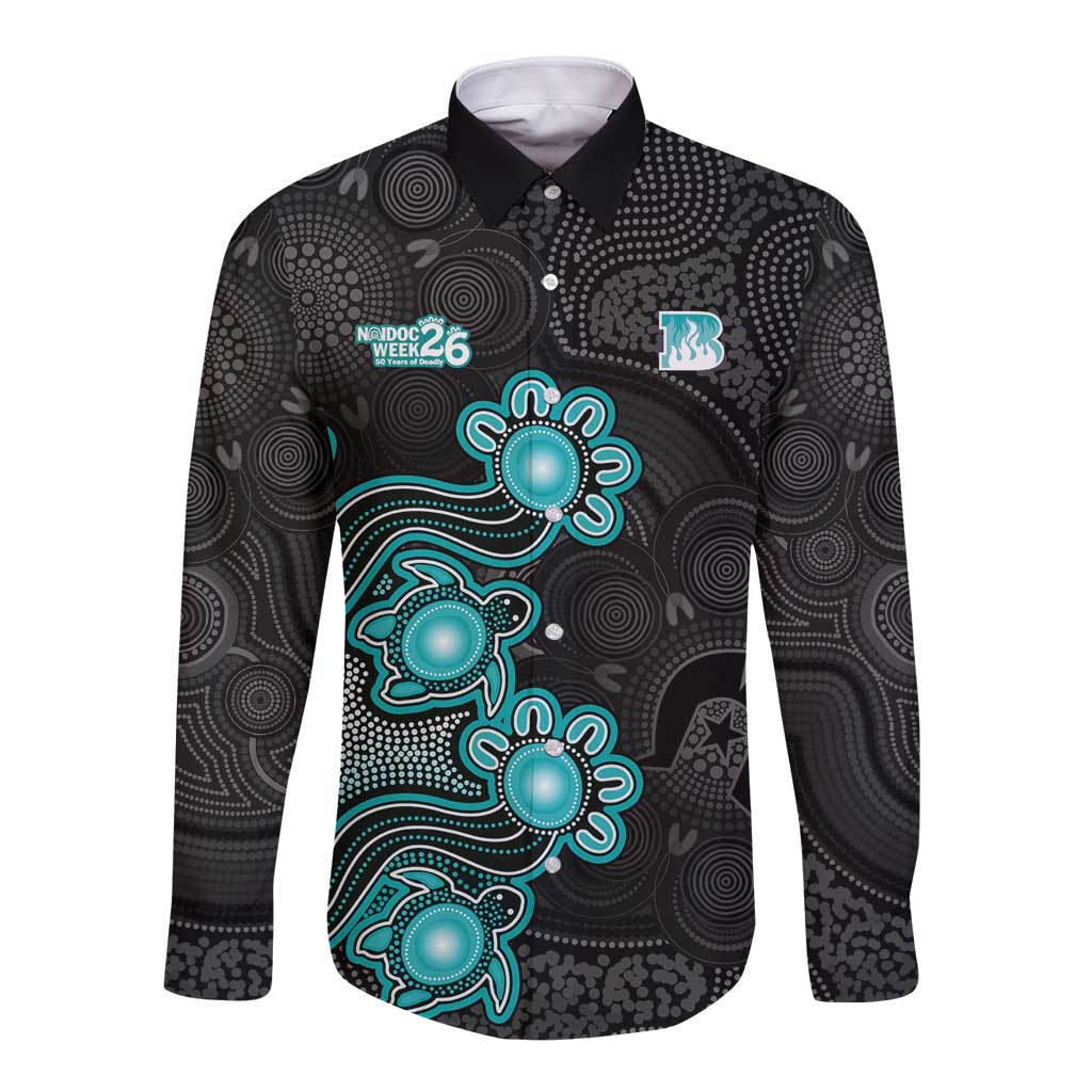 Personalised Brisbane Heat NAIDOC Week 2026 Long Sleeve Button Shirt Sea Turtles Aboriginal Art