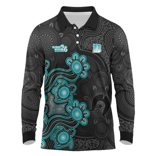 Personalised Brisbane Heat NAIDOC Week 2026 Long Sleeve Polo Shirt Sea Turtles Aboriginal Art