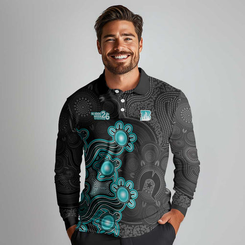 Personalised Brisbane Heat NAIDOC Week 2026 Long Sleeve Polo Shirt Sea Turtles Aboriginal Art