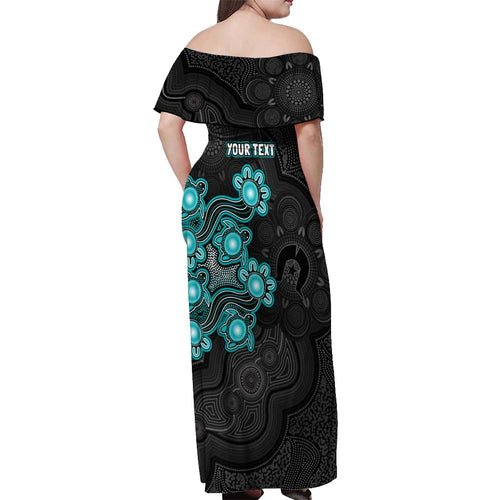 Personalised Brisbane Heat NAIDOC Week 2026 Off Shoulder Maxi Dress Sea Turtles Aboriginal Art