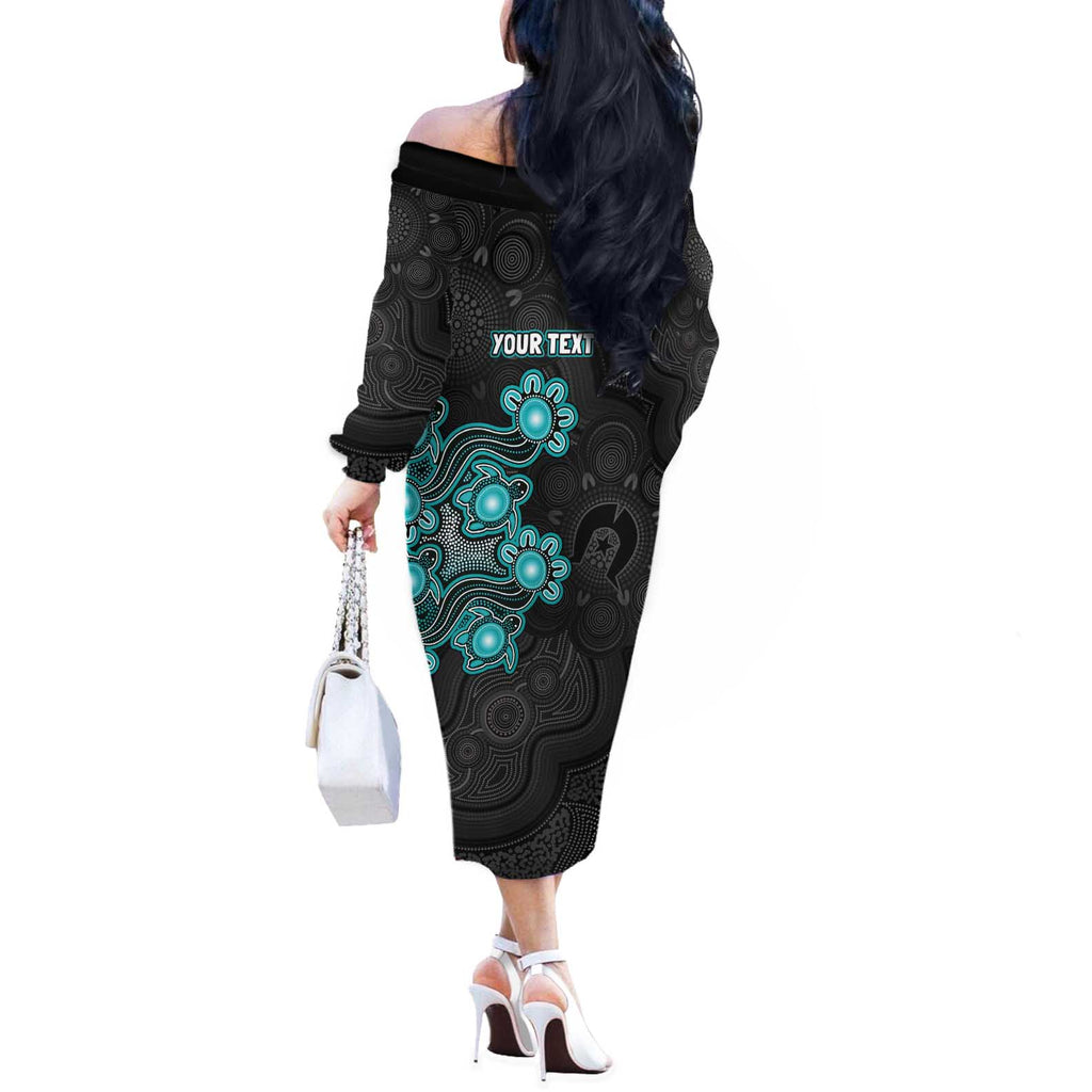Personalised Brisbane Heat NAIDOC Week 2026 Off The Shoulder Long Sleeve Dress Sea Turtles Aboriginal Art