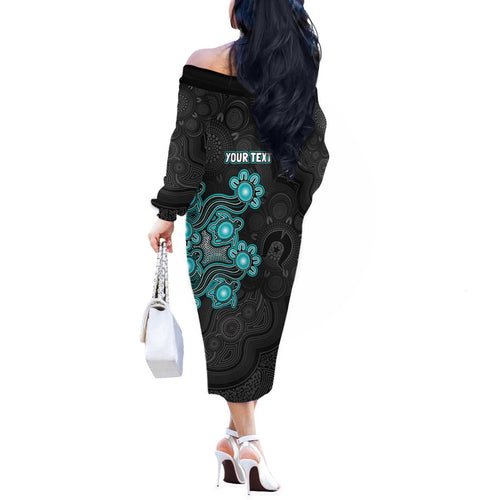 Personalised Brisbane Heat NAIDOC Week 2026 Off The Shoulder Long Sleeve Dress Sea Turtles Aboriginal Art