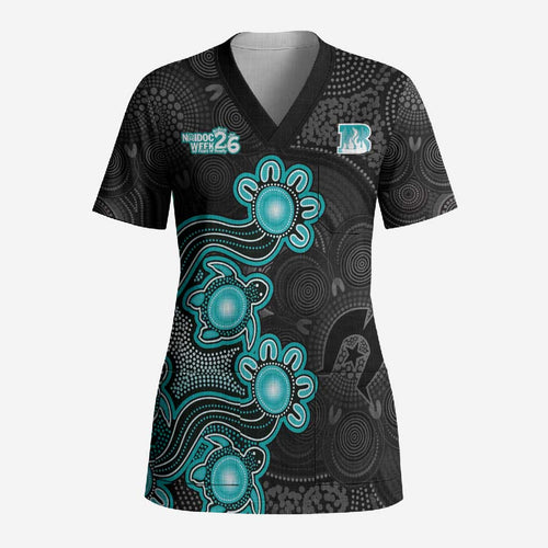Personalised Brisbane Heat NAIDOC Week 2026 Scrub Top Sea Turtles Aboriginal Art