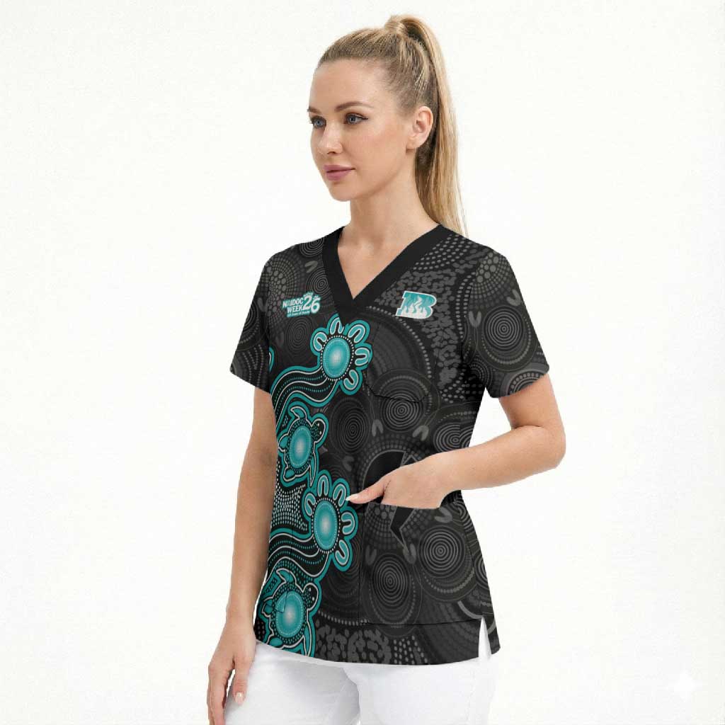Personalised Brisbane Heat NAIDOC Week 2026 Scrub Top Sea Turtles Aboriginal Art