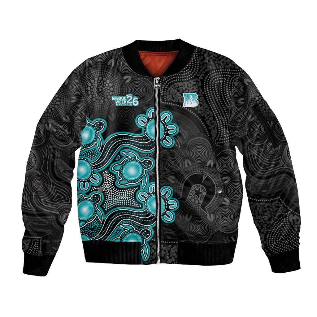Personalised Brisbane Heat NAIDOC Week 2026 Sleeve Zip Bomber Jacket Sea Turtles Aboriginal Art