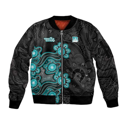 Personalised Brisbane Heat NAIDOC Week 2026 Sleeve Zip Bomber Jacket Sea Turtles Aboriginal Art