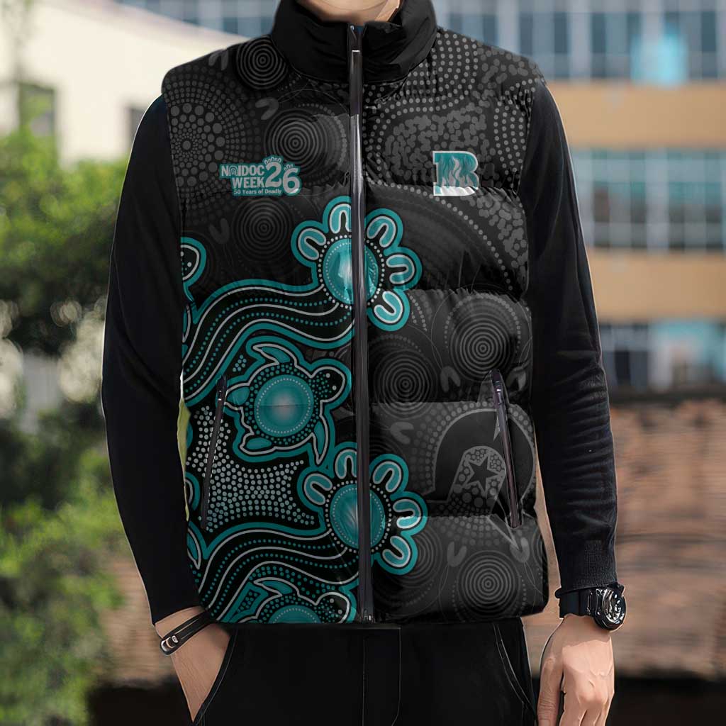 Personalised Brisbane Heat NAIDOC Week 2026 Sleeveless Puffer Jacket Sea Turtles Aboriginal Art