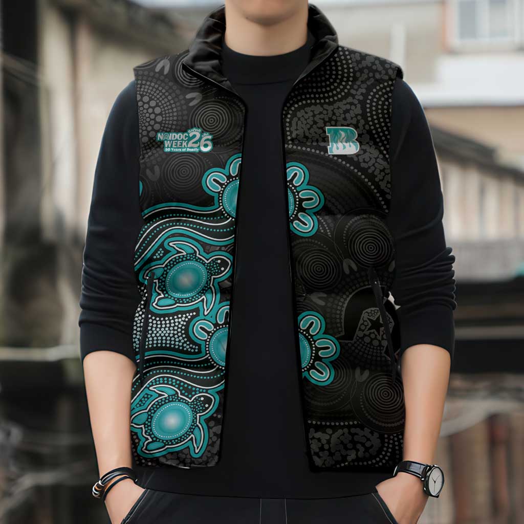 Personalised Brisbane Heat NAIDOC Week 2026 Sleeveless Puffer Jacket Sea Turtles Aboriginal Art