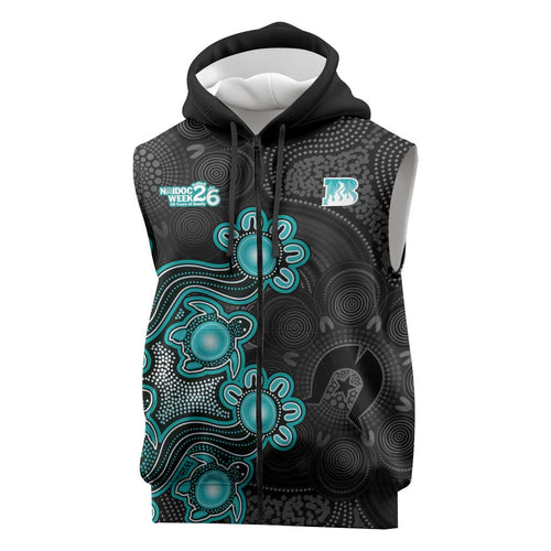 Personalised Brisbane Heat NAIDOC Week 2026 Sleeveless Zip Hoodie Sea Turtles Aboriginal Art