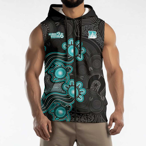 Personalised Brisbane Heat NAIDOC Week 2026 Sleeveless Zip Hoodie Sea Turtles Aboriginal Art
