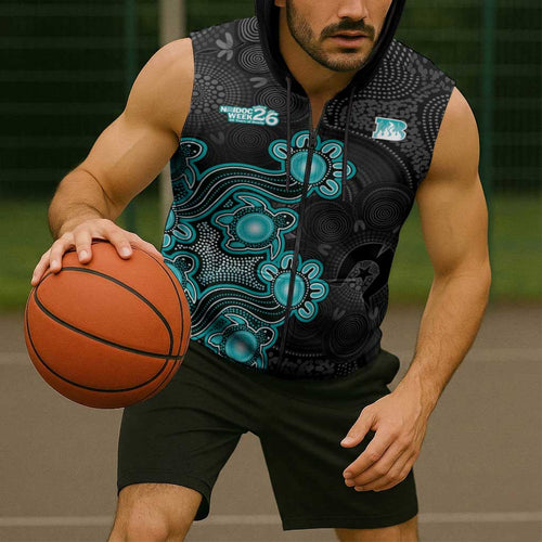 Personalised Brisbane Heat NAIDOC Week 2026 Sleeveless Zip Hoodie Sea Turtles Aboriginal Art