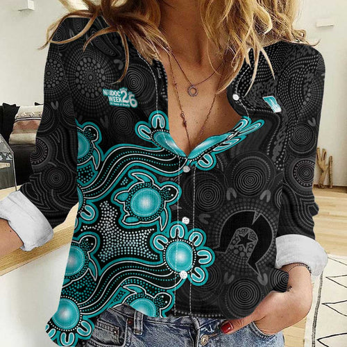 Personalised Brisbane Heat NAIDOC Week 2026 Women Casual Shirt Sea Turtles Aboriginal Art