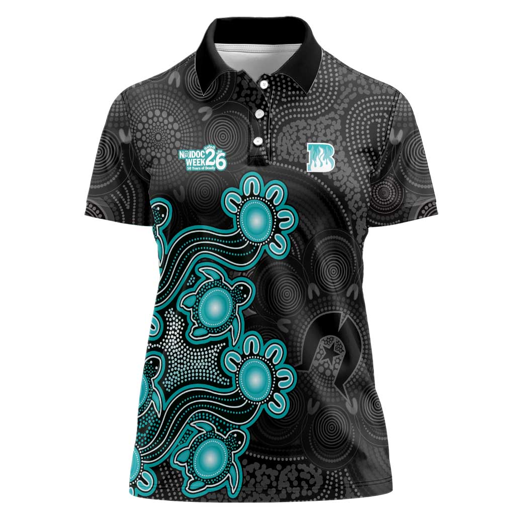 Personalised Brisbane Heat NAIDOC Week 2026 Women Polo Shirt Sea Turtles Aboriginal Art