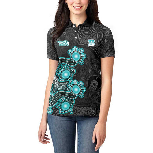 Personalised Brisbane Heat NAIDOC Week 2026 Women Polo Shirt Sea Turtles Aboriginal Art