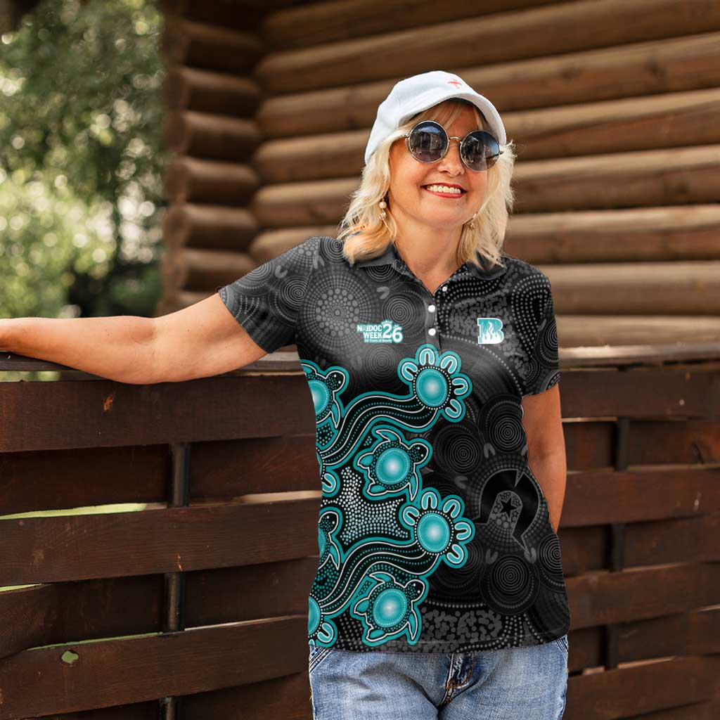 Personalised Brisbane Heat NAIDOC Week 2026 Women Polo Shirt Sea Turtles Aboriginal Art
