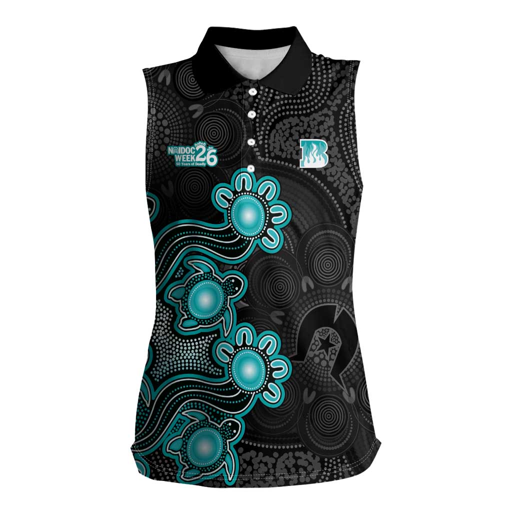 Personalised Brisbane Heat NAIDOC Week 2026 Women Sleeveless Polo Shirt Sea Turtles Aboriginal Art