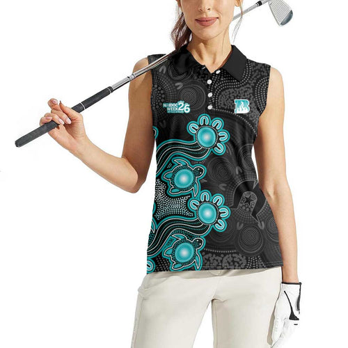Personalised Brisbane Heat NAIDOC Week 2026 Women Sleeveless Polo Shirt Sea Turtles Aboriginal Art