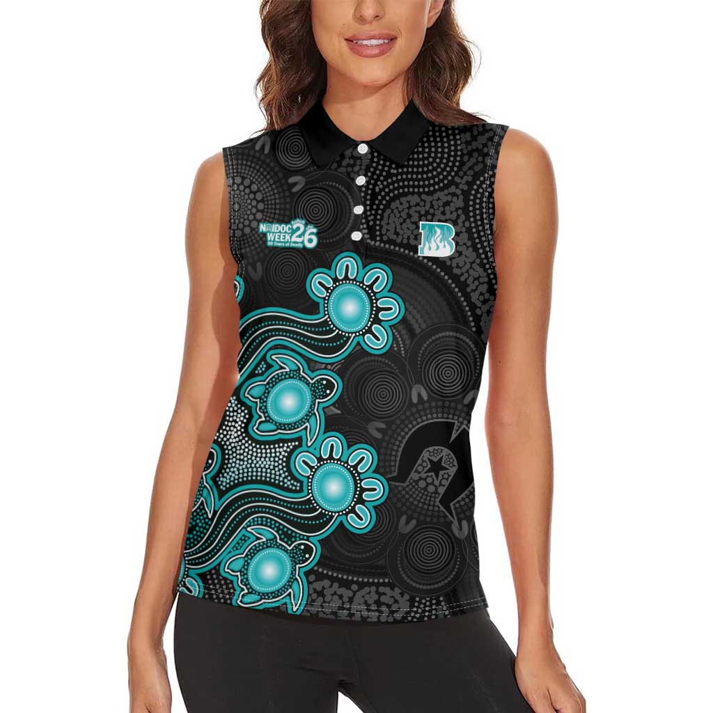Personalised Brisbane Heat NAIDOC Week 2026 Women Sleeveless Polo Shirt Sea Turtles Aboriginal Art