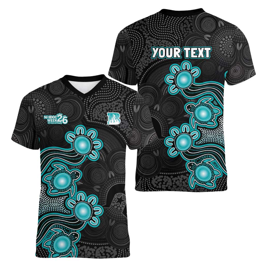Personalised Brisbane Heat NAIDOC Week 2026 Women V-Neck T-Shirt Sea Turtles Aboriginal Art
