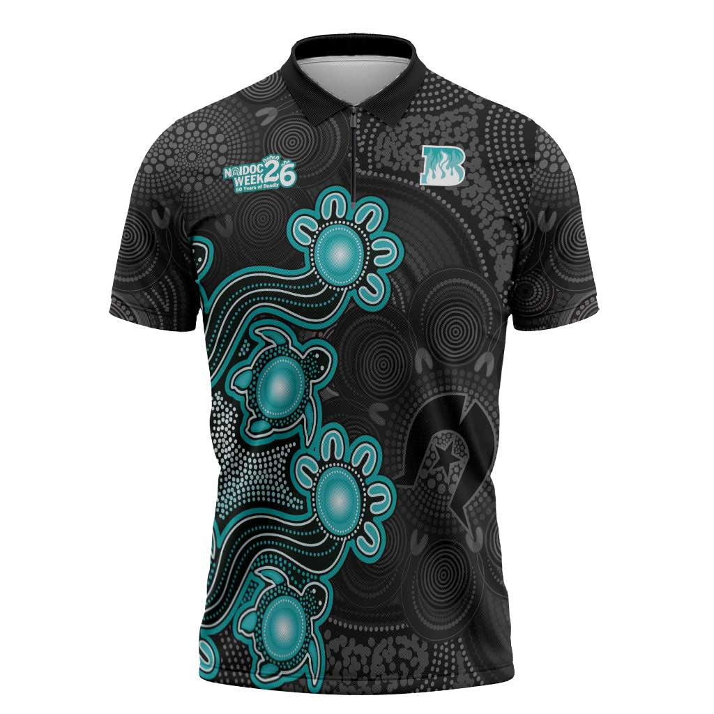 Personalised Brisbane Heat NAIDOC Week 2026 Zipper Polo Shirt Sea Turtles Aboriginal Art