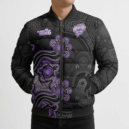 Personalised Hobart Hurricanes NAIDOC Week 2026 Bomber Puffer Jacket Sea Turtles Aboriginal Art