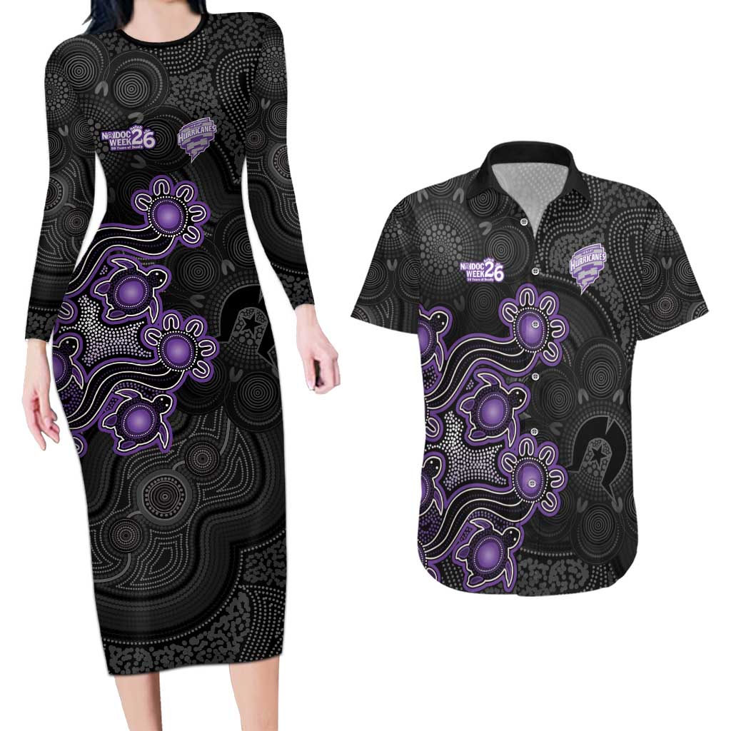 Personalised Hobart Hurricanes NAIDOC Week 2026 Couples Matching Long Sleeve Bodycon Dress and Hawaiian Shirt Sea Turtles Aboriginal Art