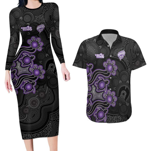 Personalised Hobart Hurricanes NAIDOC Week 2026 Couples Matching Long Sleeve Bodycon Dress and Hawaiian Shirt Sea Turtles Aboriginal Art