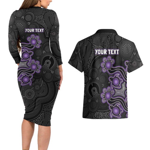 Personalised Hobart Hurricanes NAIDOC Week 2026 Couples Matching Long Sleeve Bodycon Dress and Hawaiian Shirt Sea Turtles Aboriginal Art